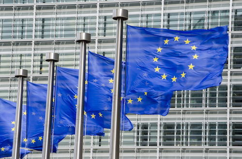 EU Flags in front of EU Commission building