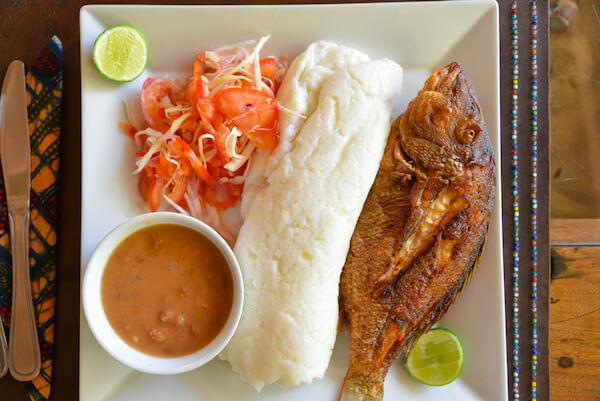 Tanzania food ugali and fish