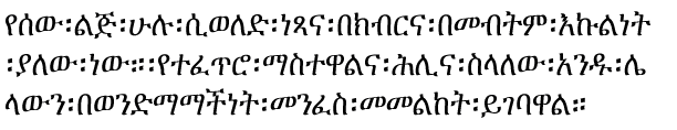 Amharic writing - from the Universal Declaration of Human Rights - image by Omniglot