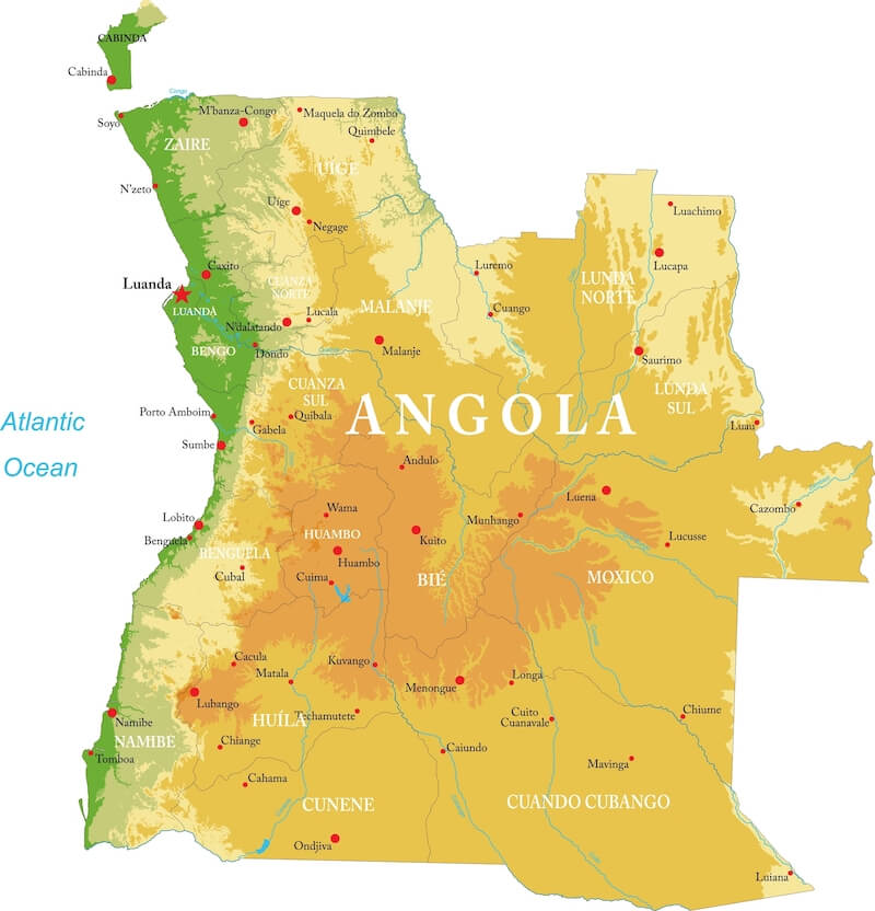 angola topographical map
