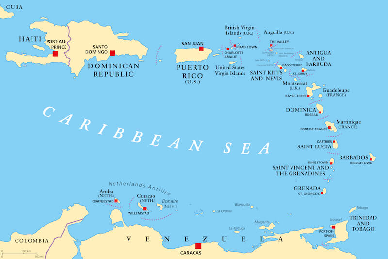 Caribbean Sea map with Barbados
