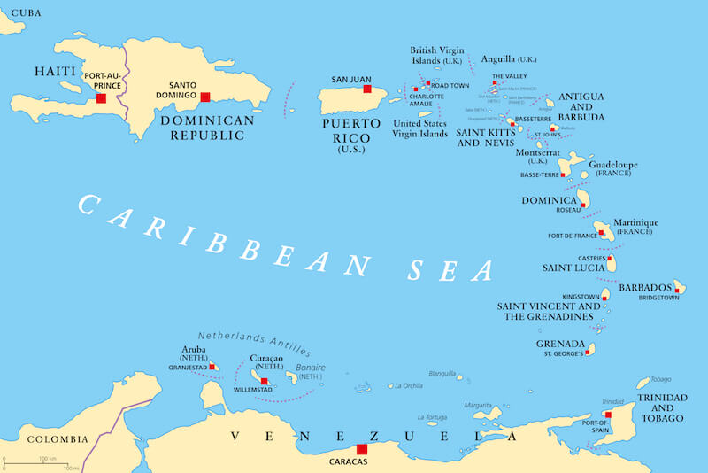 Barbados On Map In Atlantic Ocean 