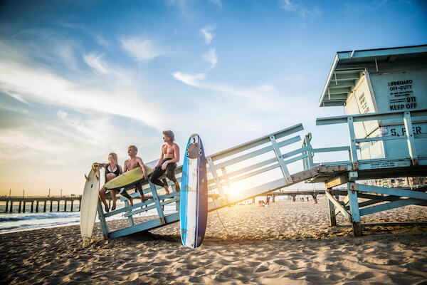 California beach with surfers