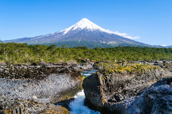 Osorno volcano in Chile is an active stratovolcano.