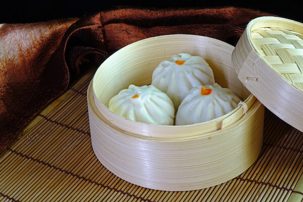 Food in China: Steamed dim sum dumplings in basket