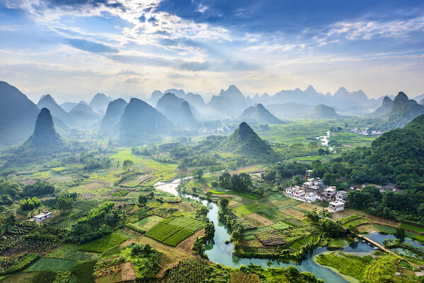 Aerial of Guilin/ China karst mountains
