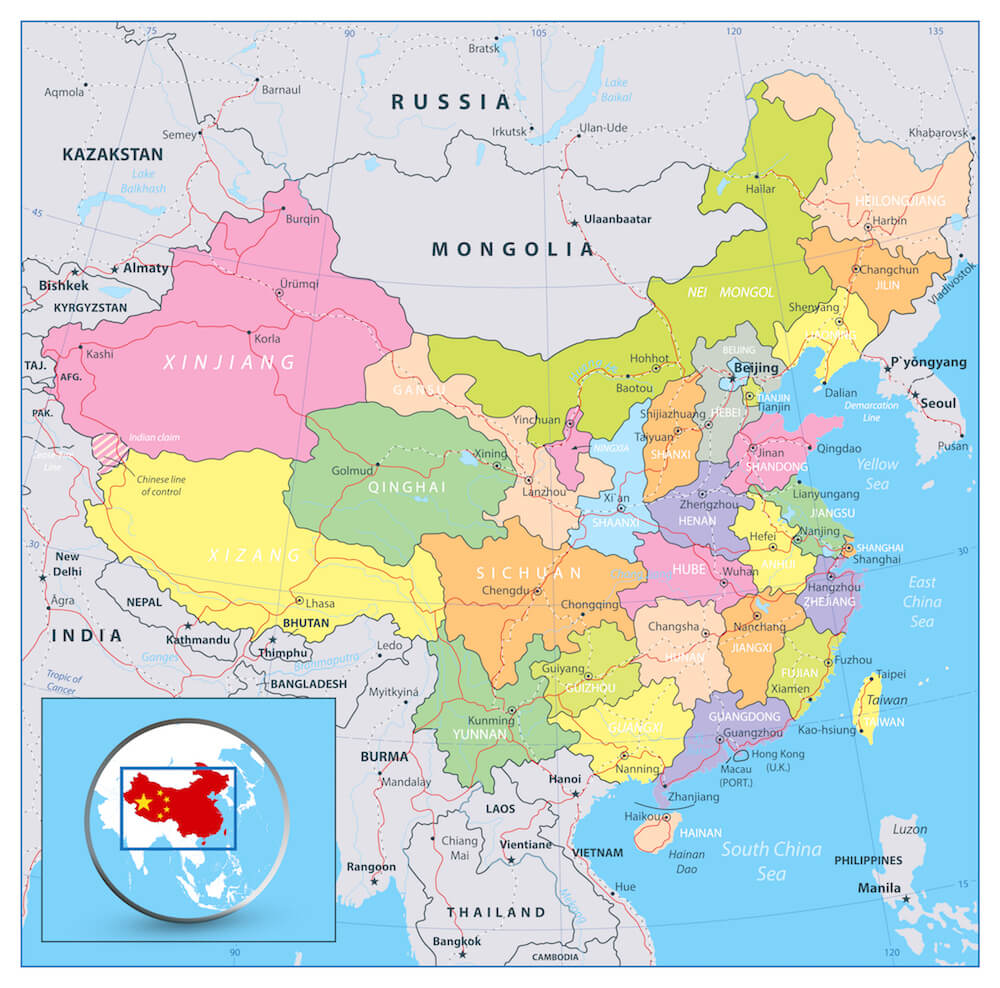 map of china with provinces and neighbouring countries