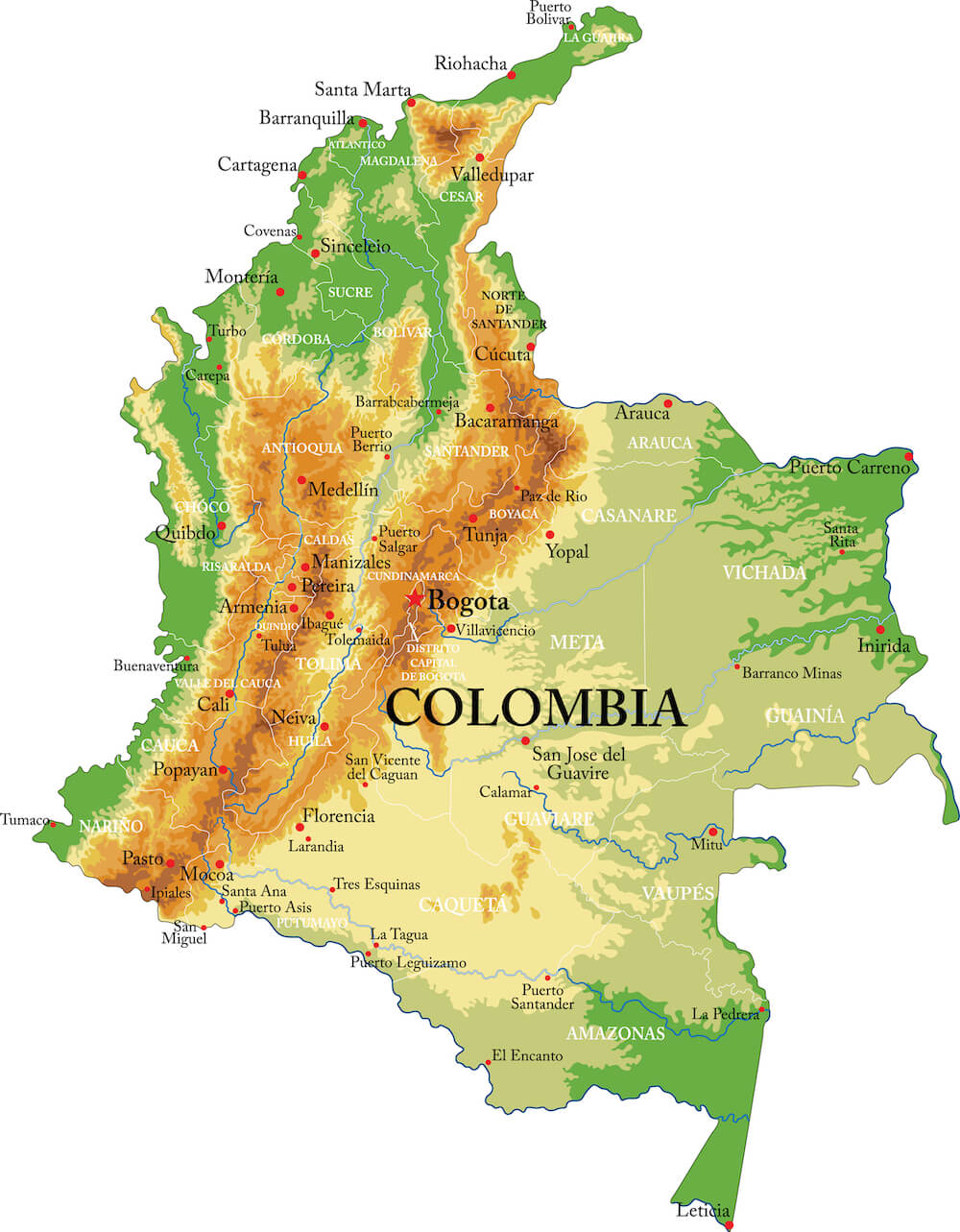 colombia physical map