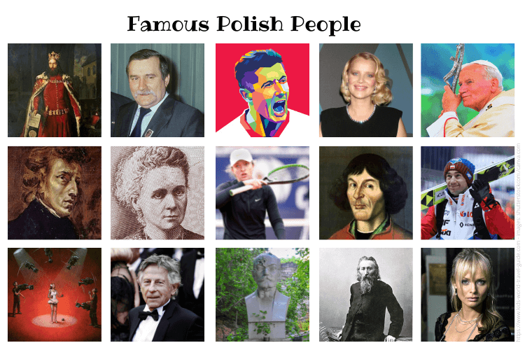 Famous Polish People Collage by Kids-World-Travel-Guide.com; images from wikicommons and shutterstock - see credits on website