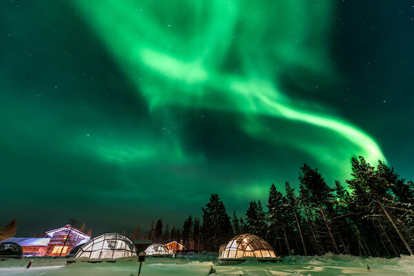 Finland aurora borealis in green