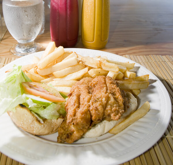 Flying Fish sandwich with fries