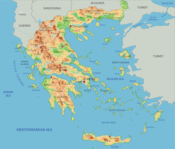 Mapa físico de Grecia