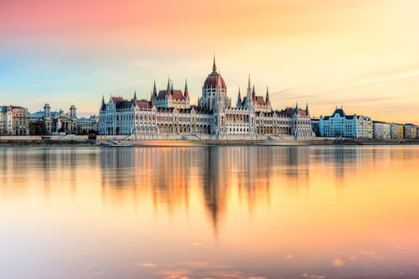 Hungarian Parliament in Budapest at sunset