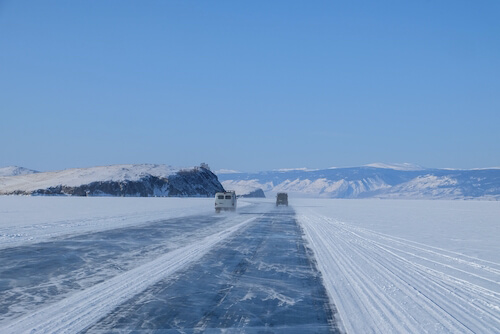 Snowy lake baikal