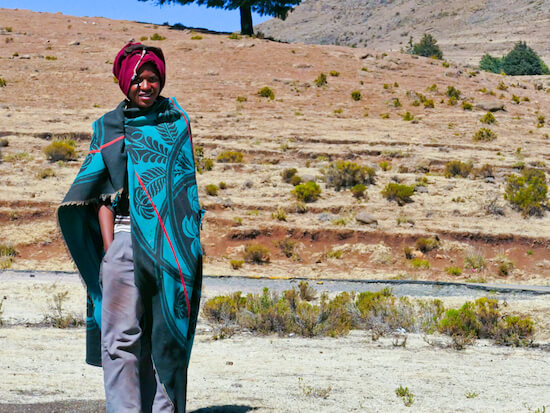 Basotho blanket worn by boy in Lesotho