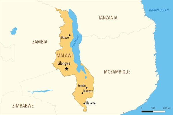 malawi in africa map