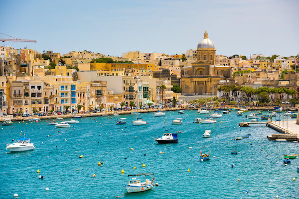 Valetta in Malta Cityscape with turquoise sea