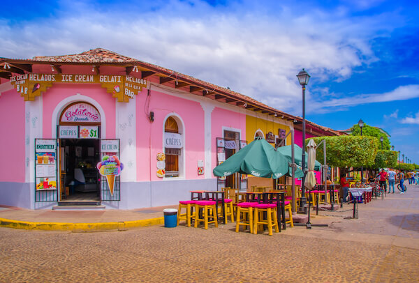 Granada street scene with pink house