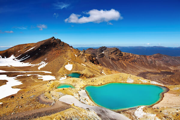 Tongariro National Park in New Zealand with Emerald lakes