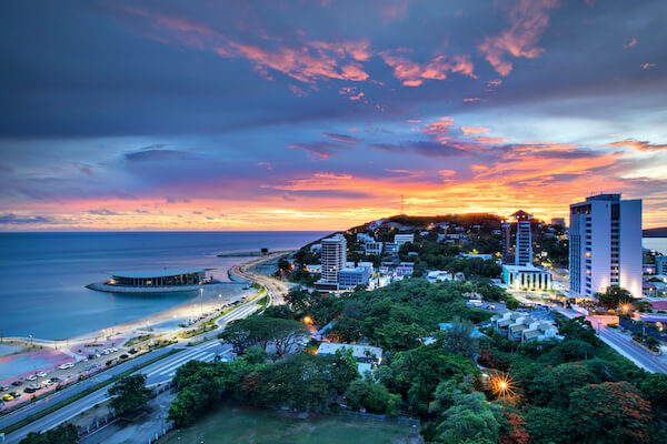 Port Moresby, the capital of Papua New Guinea, at sunset