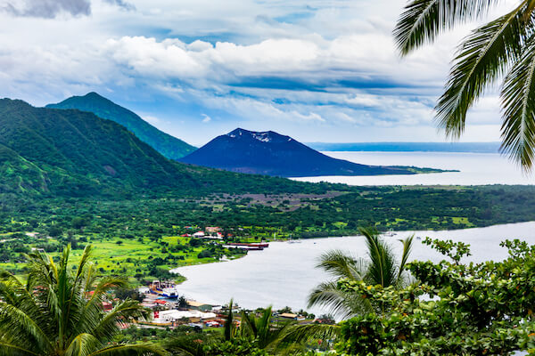 View over Rabaul on New Britain Island of Papua New Guinea