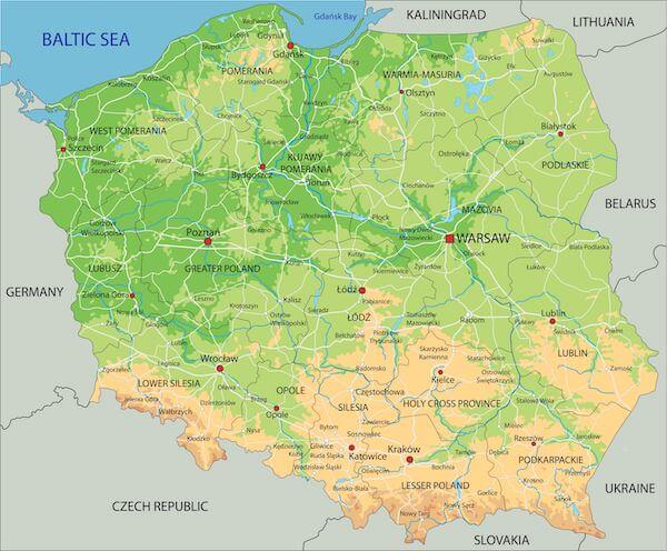 Physical Map of Poland