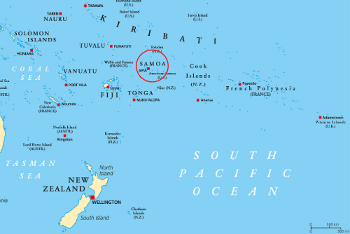 Map of Samoa and Oceania region