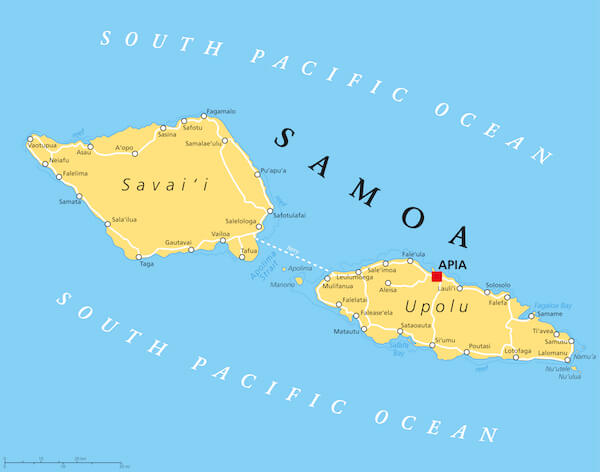 Samoa map of the two main islands: Upolu and Savaii