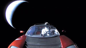 SpaceX red tesla and spaceman