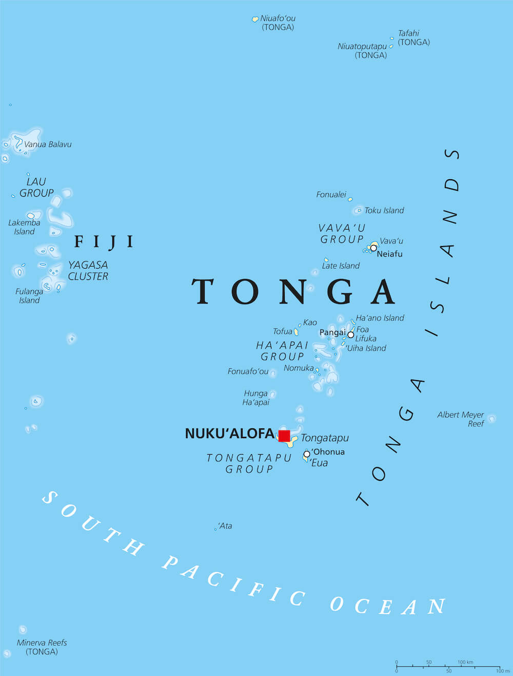 Map of Tonga with islands