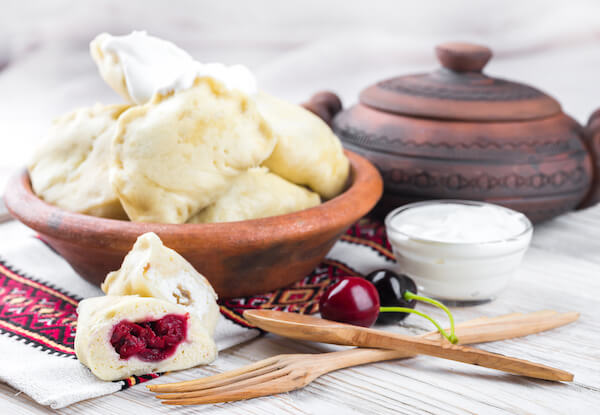 Ukrainian dumplings filled with cherries