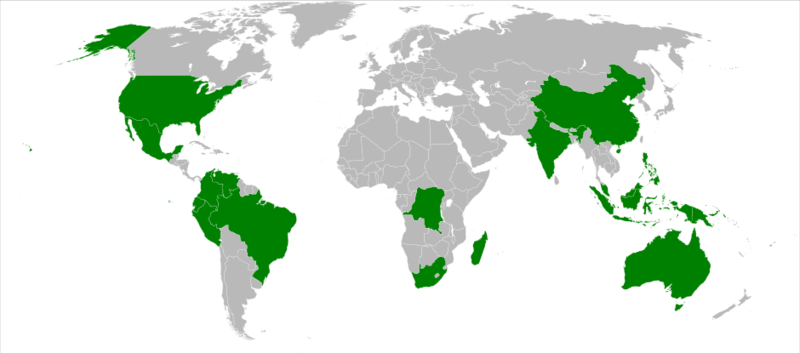 Map of Megadiverse Countries - by Joey80/wikicommons