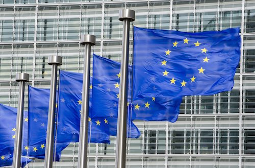 EU Flags in front of EU Commission building