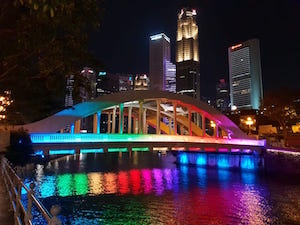 Singapore illuminated Elgin Bridge at night - image by Regina Graff