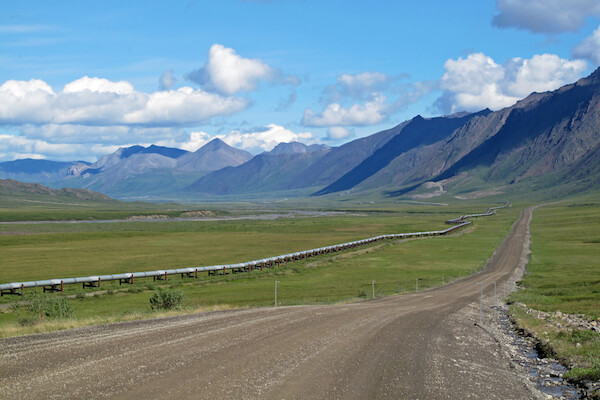 Oil pipeline running through the Alaskan countryside