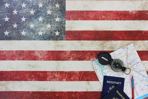 USA flag and American passport