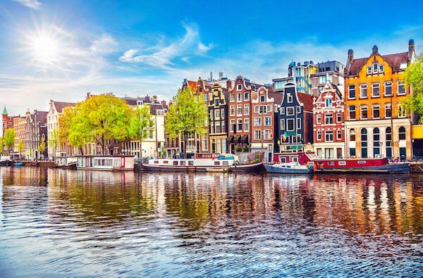 Netherlands - Amsterdam gracht or canal with colourful houses