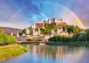 Salzburg in Austria with rainbow