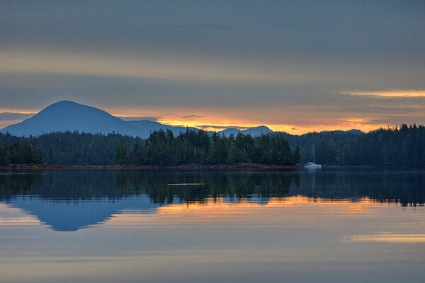 Great Bear Lake in Canada at sunset - largest lake entirely in Canada