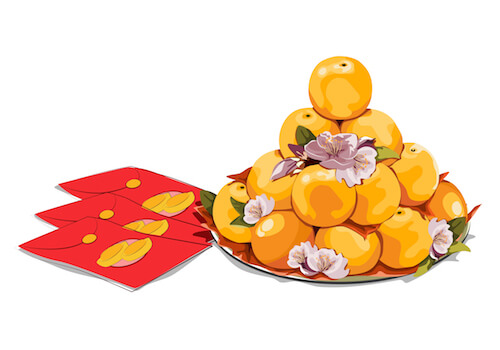 Chinese New Year gifts: Oranges and red packets