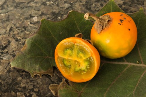 Colombian lulo fruit whole and cut