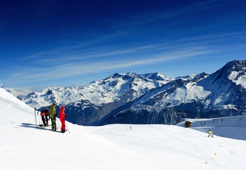 France Mont Blanc in snow with skiers