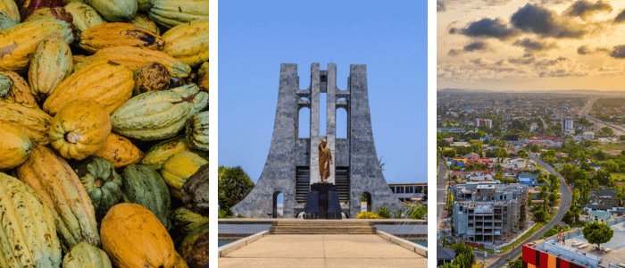 Ghana facts impressions: Cocoa beans, Memorial, Accra