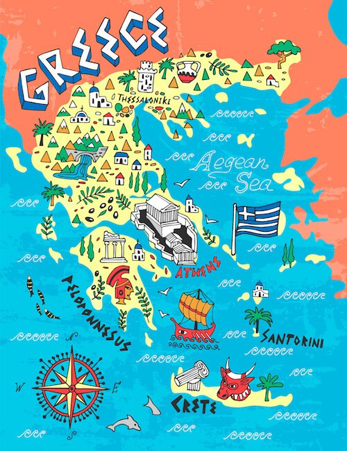Greece map for kids - from shutterstock