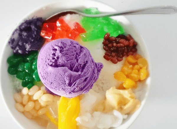 Filipino halo-halo with purple ube ice-cream