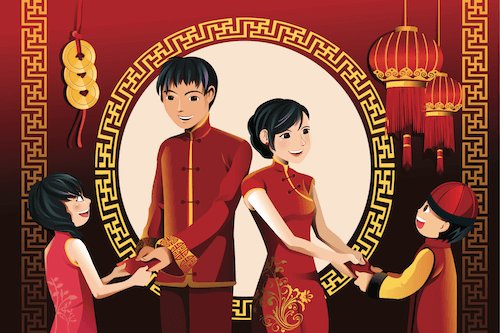 Hongbao or red enveloped are handed to children Chinese New Year Traditions: Red envelopes or hongboa are presented to children - image by Artisticco/shutterstock.com
