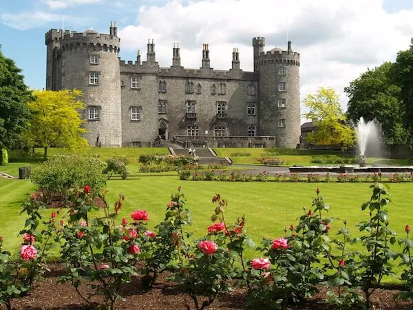 Ireland's Kilkenny castle with roses and garden
