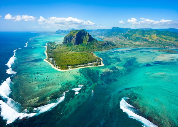 Morne Brabant and underwater waterfall of Mauritius which is an optic illusion