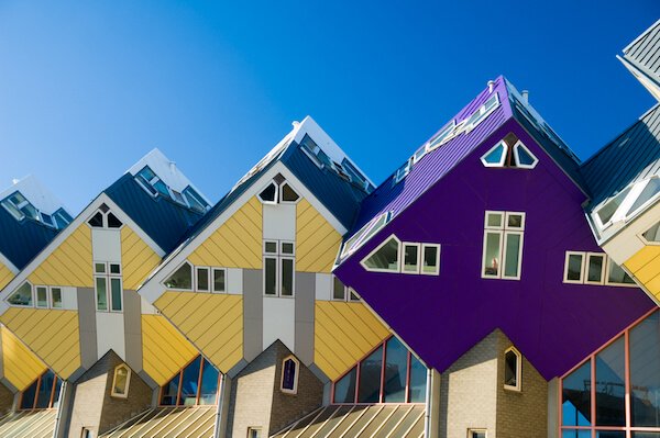 Rotterdam's innovative cube houses are tilted at an 45 degree angle