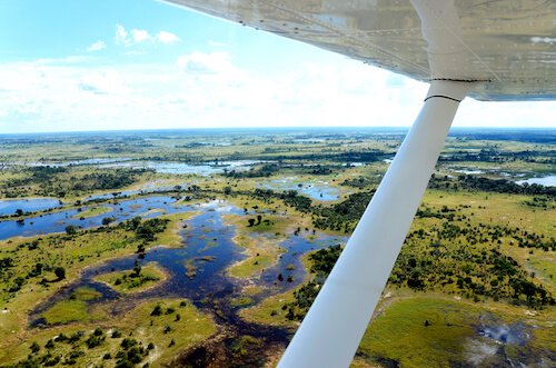 Aircraft flying over Okavango Delta in Africa